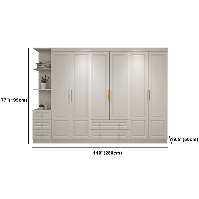 Art Deco Chalk Manufactured Wood Free Standing Interior Shelves Wardrobe with Soft Close Drawer and Hanging Rod - image 26