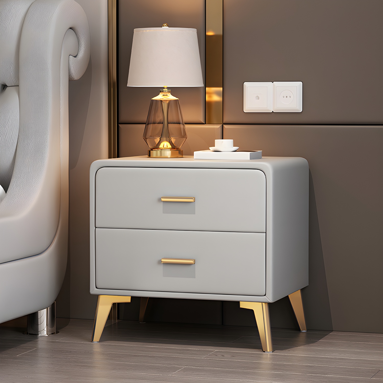 Faux Leather Modern Nightstand with Drawer Storage - Small Size, 2 Drawers - image 8