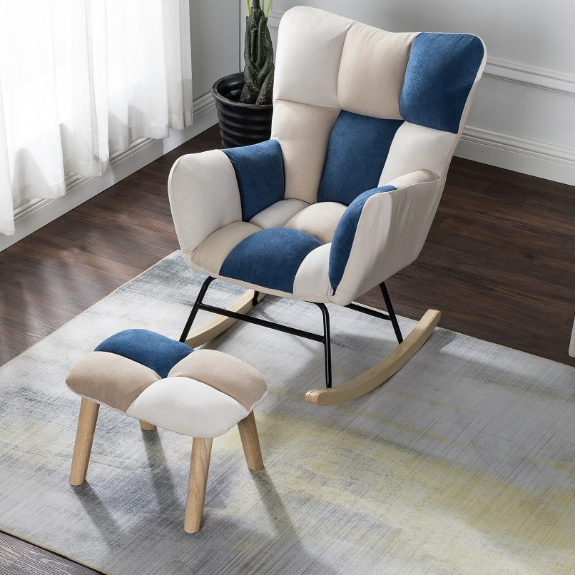 Simplistic Scratch-immune Padded Recessed Arm Ottoman Upholstered 2 Piece Set Bedroom Rocking Chair - image 15