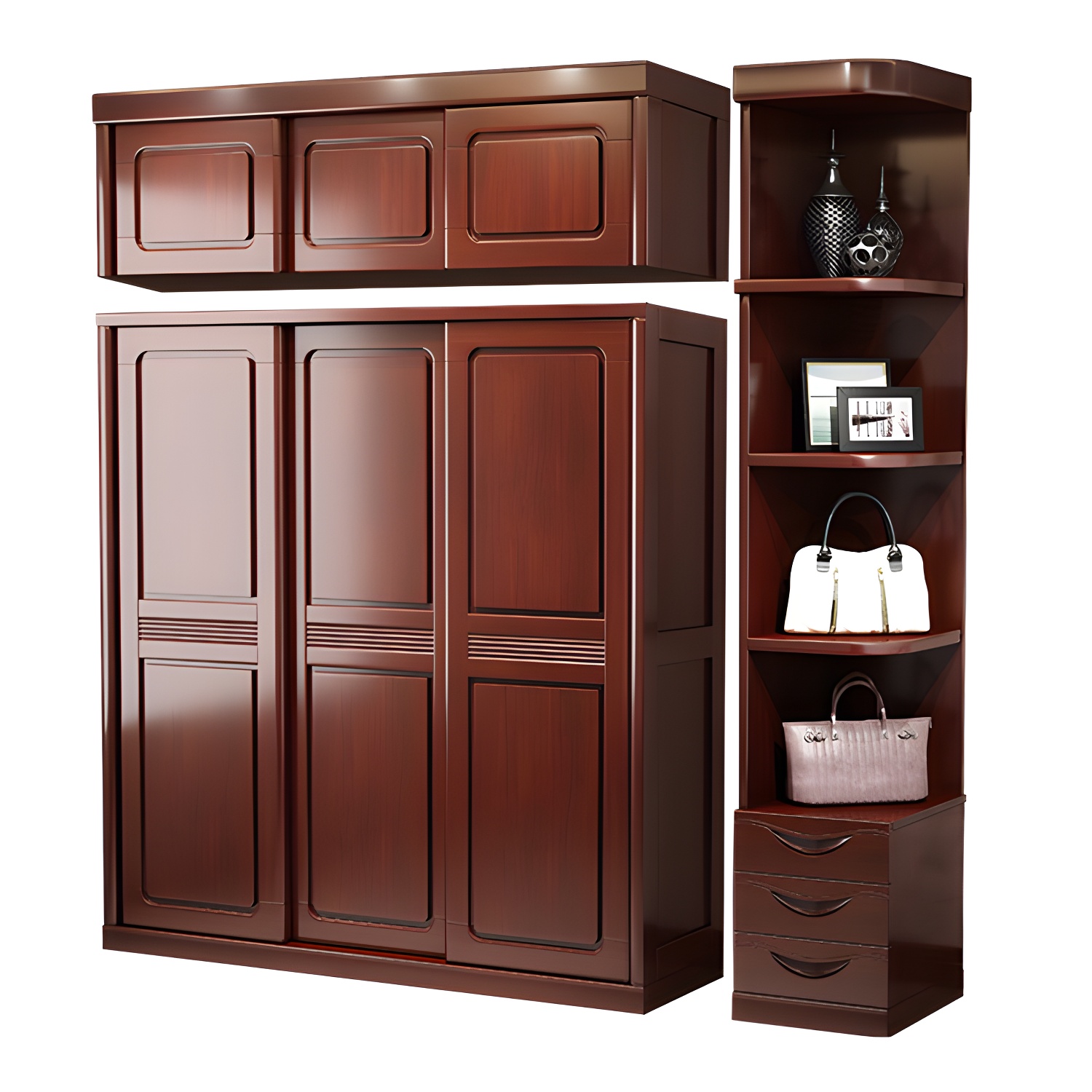 Traditional Wardrobe Cabinet Rubberwood Brown Wardrobe Armoire - image 11