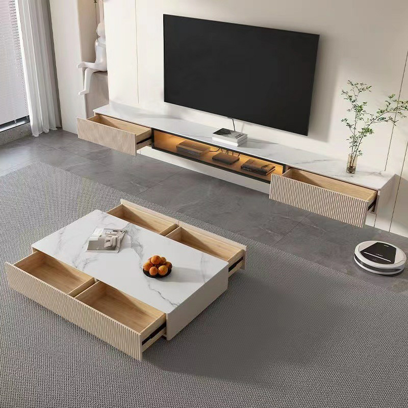 Modern Floating Stone TV Stand with 2 Drawers and 1 Cabinet - image 5