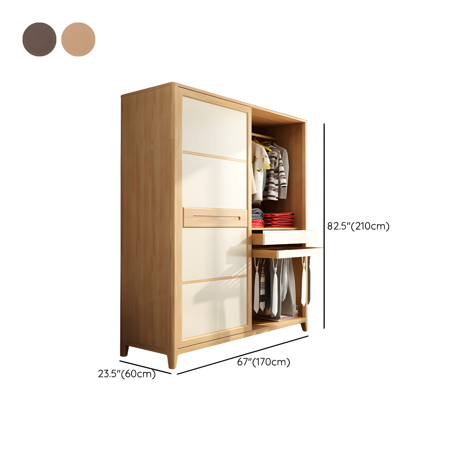 Modern Style Wardrobe Cabinet Wood Clothes Rail Wardrobe Armoire with Shelves - image 21