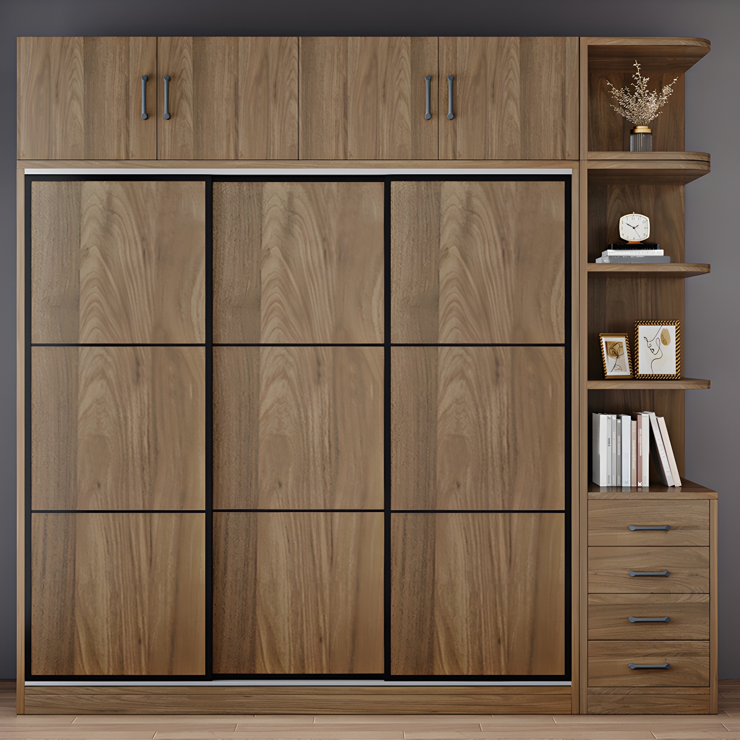 Modern Style Freestanding Wardrobe Pine Wood Wardrobe with Drawer