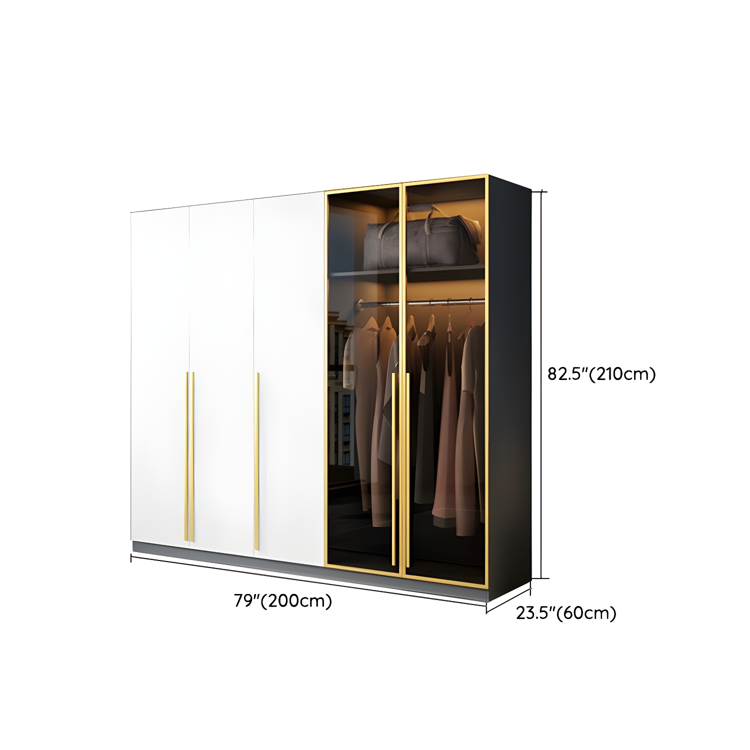 Contemporary Color Block Glass Doors Combination Armoire with Shelves Storage - image 16