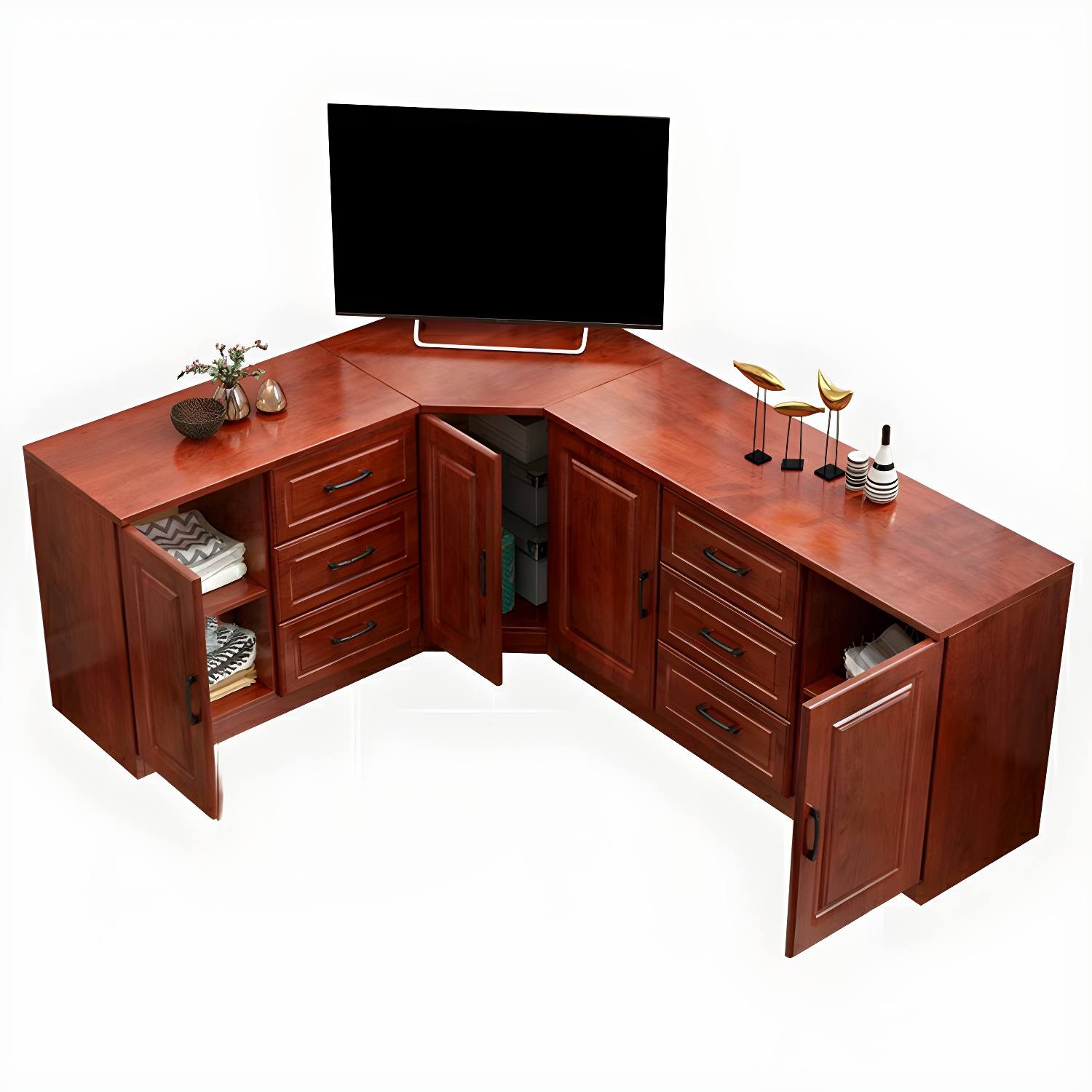 Modern Solid Wood Corner TV Stand Console with 6 - Drawer - 27.56" - image 5