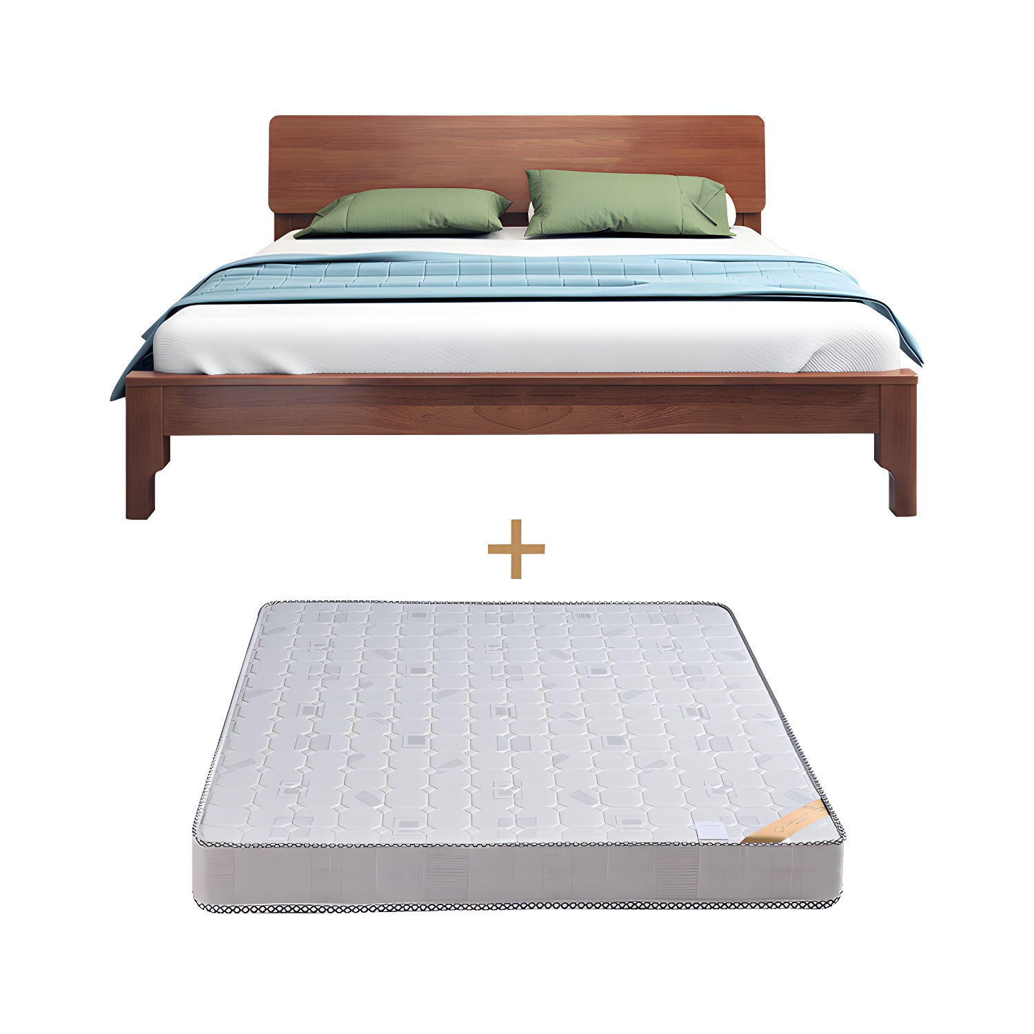 Scandinavian Solid Wood Bed with Rectangle Headboard and 4 Legs - image 14