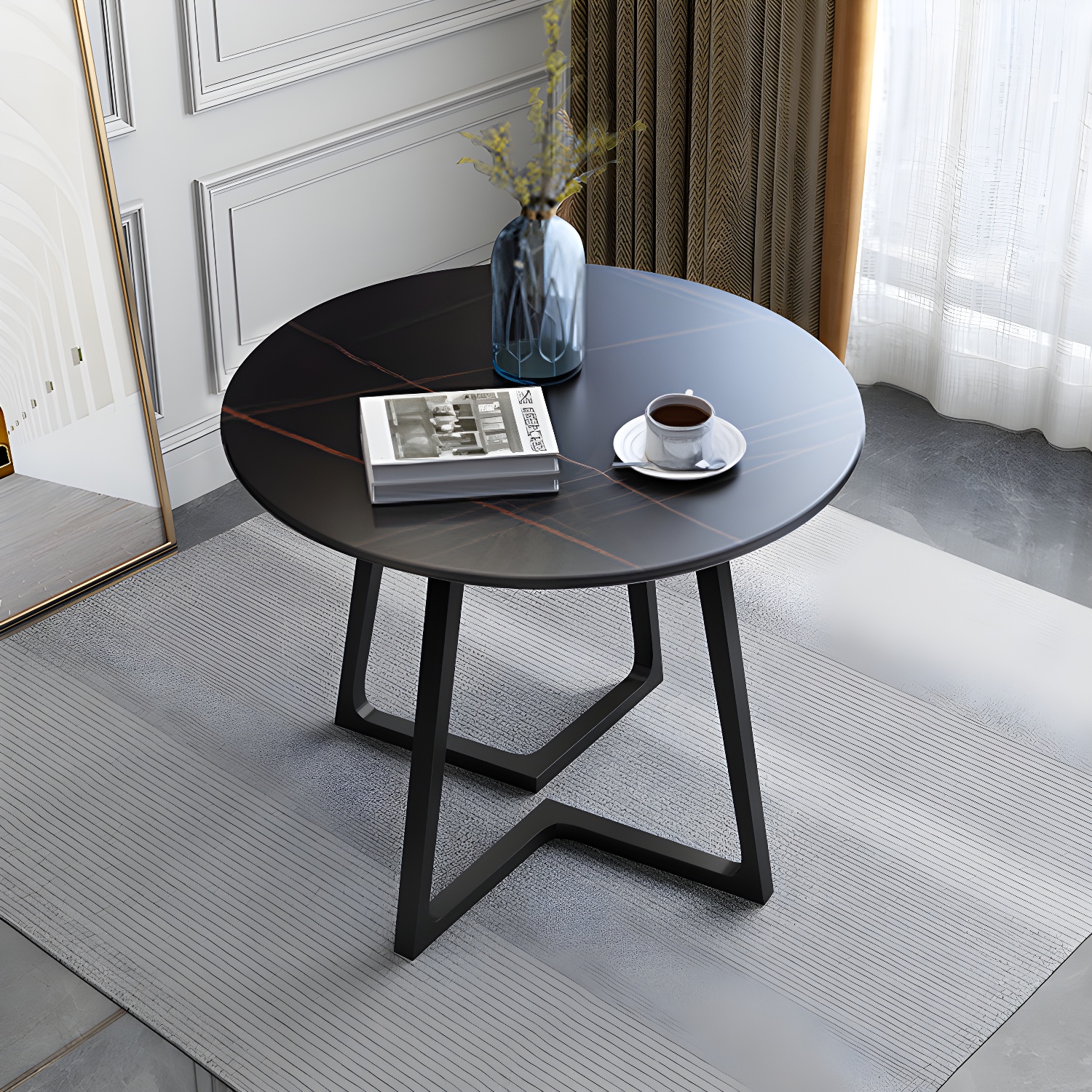 Contemporary Round Dining Table Sintered Stone Dining Table for Dining Room