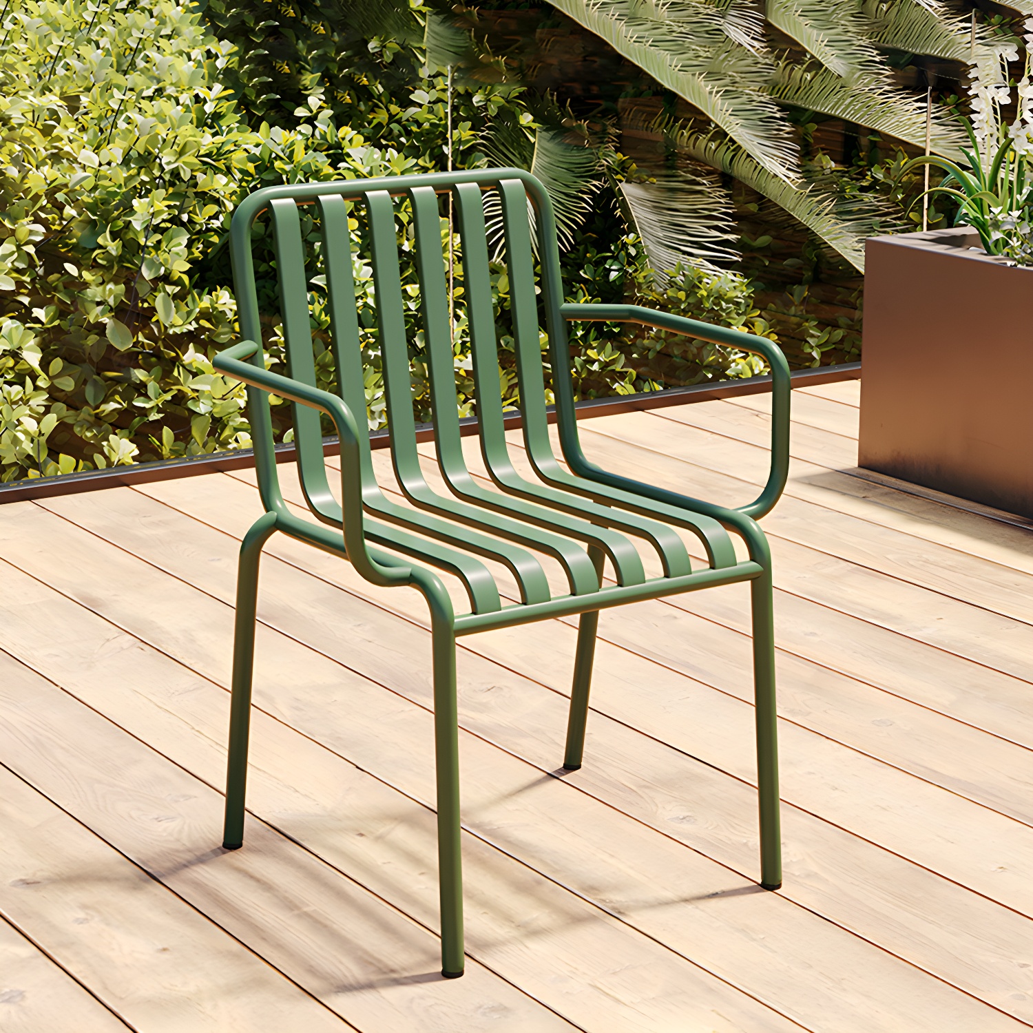 Contemporary Metal Patio Dining Side Chair Slat Back Side Chair - image 14