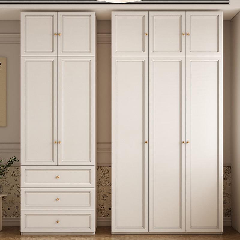 White Minimalist Laminate Wardrobe Closet with 3-Drawer, Soft Close Door, Interior Shelves, and Clothing Rod