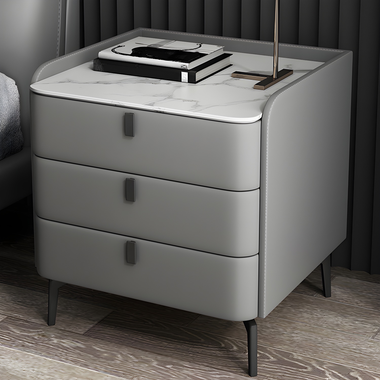 Wooden Nightstand with 3 Drawers Contemporary 25" Tall Nightstand - image 7