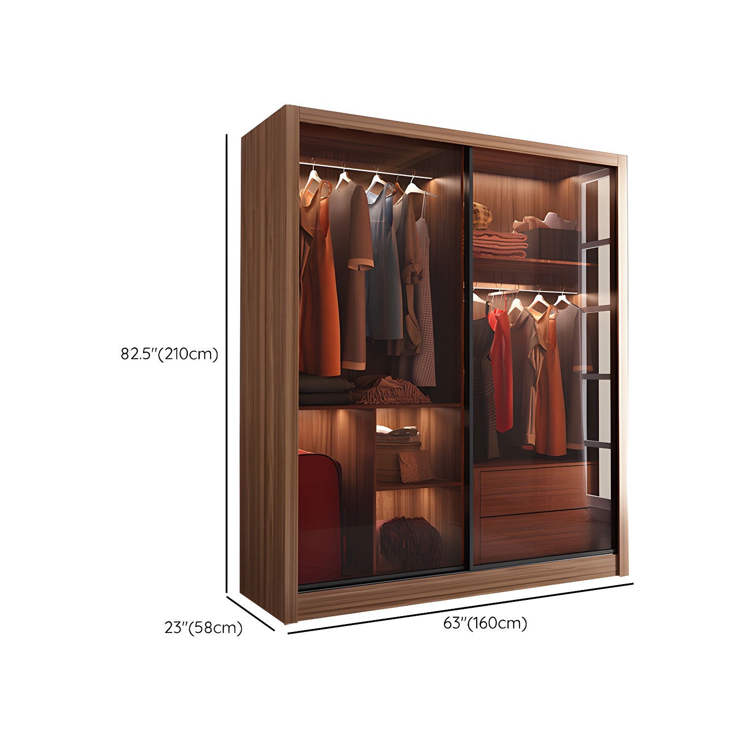 Bedroom Sliding Door Wardrobe Modern Brown Cabinet with Glass Doors - image 15