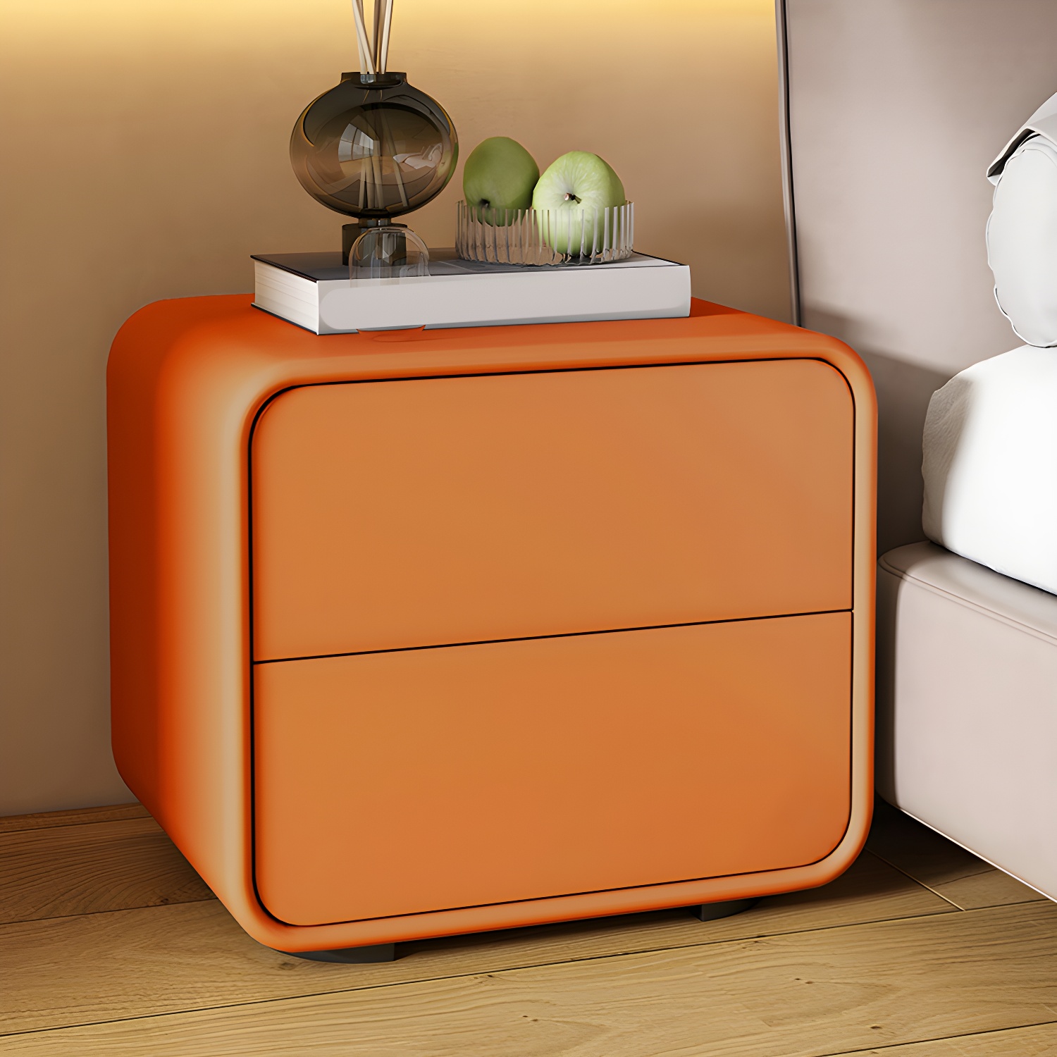 Contemporary Style 2 Drawer Night Table Solid Wood Frame Leather Nightstand - image 7