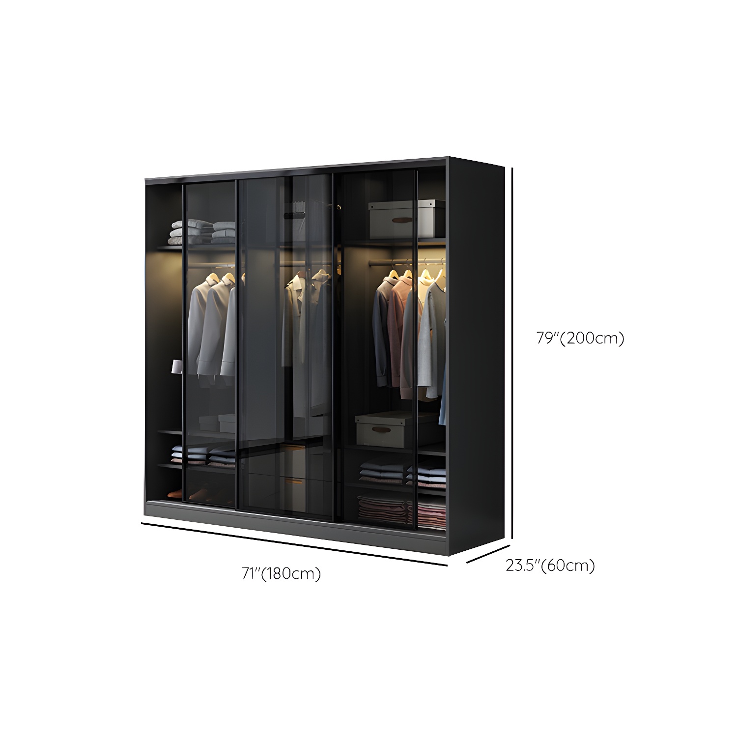 Black Wardrobe Cabinet Contemporary Glass Wardrobe Armoire for Home - image 13