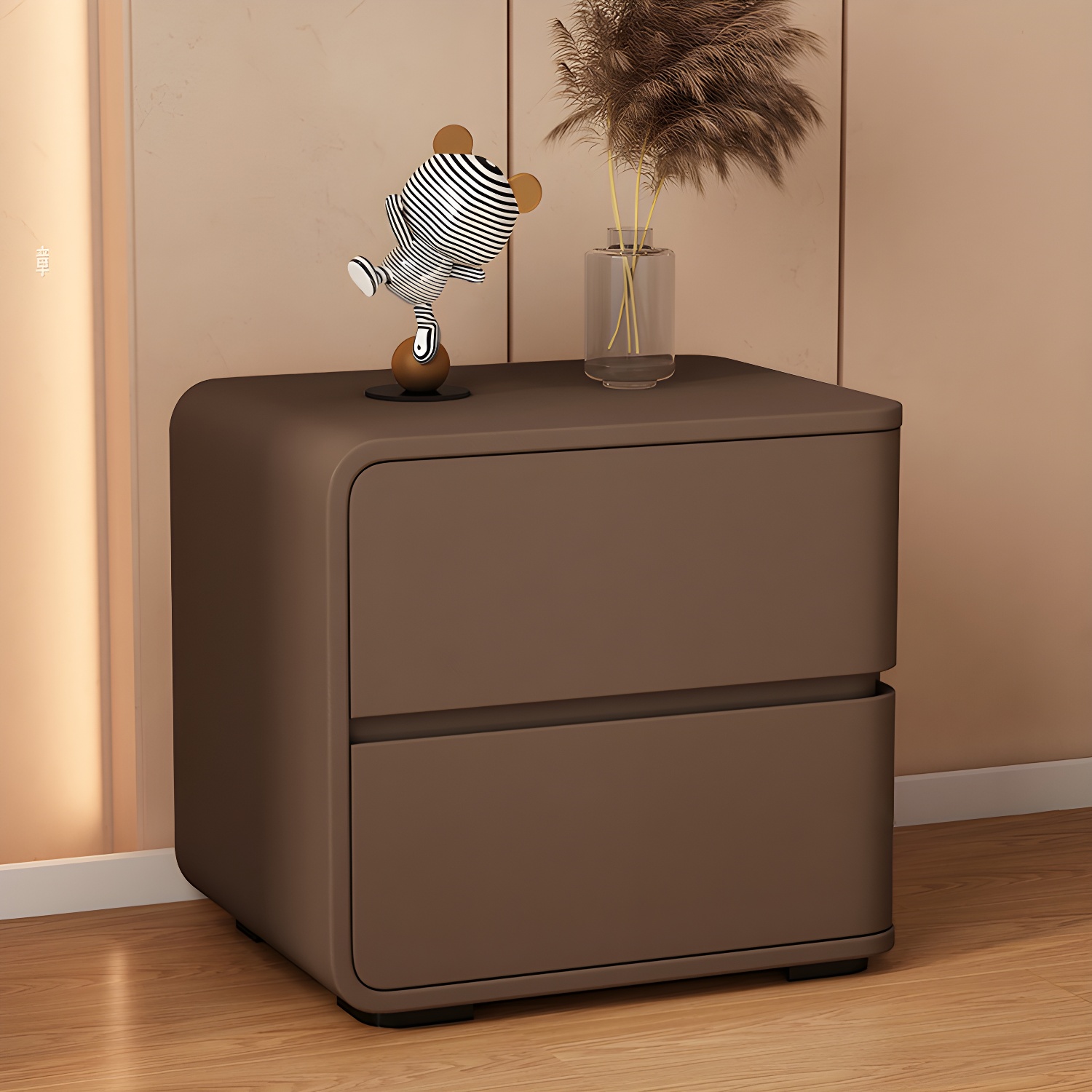 Contemporary Bed Nightstand Solid Wood Bedside Cabinet with 2 Drawers - image 2