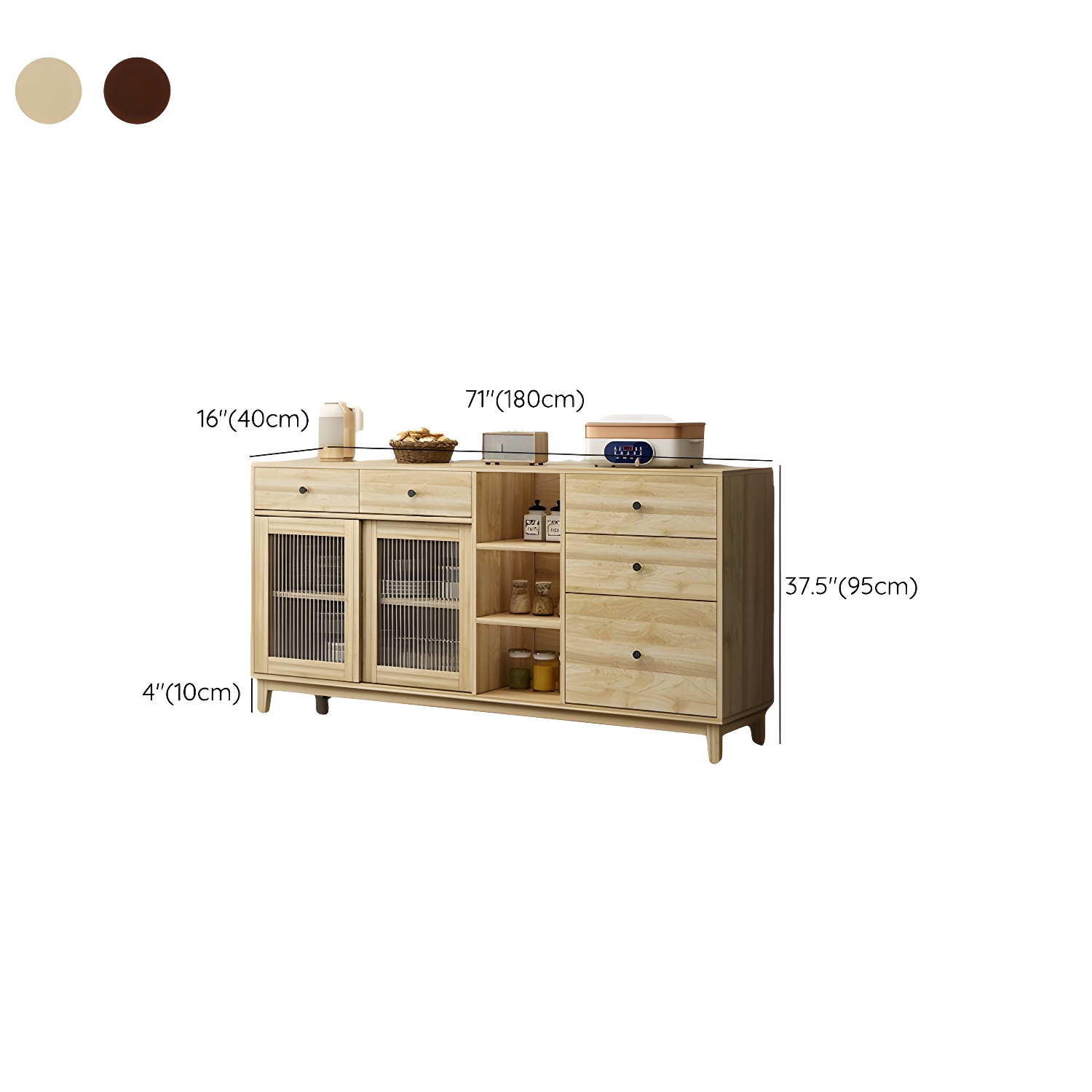 Contemporary Wood Buffet with Glass Doors and 3 Storage Drawers - image 16