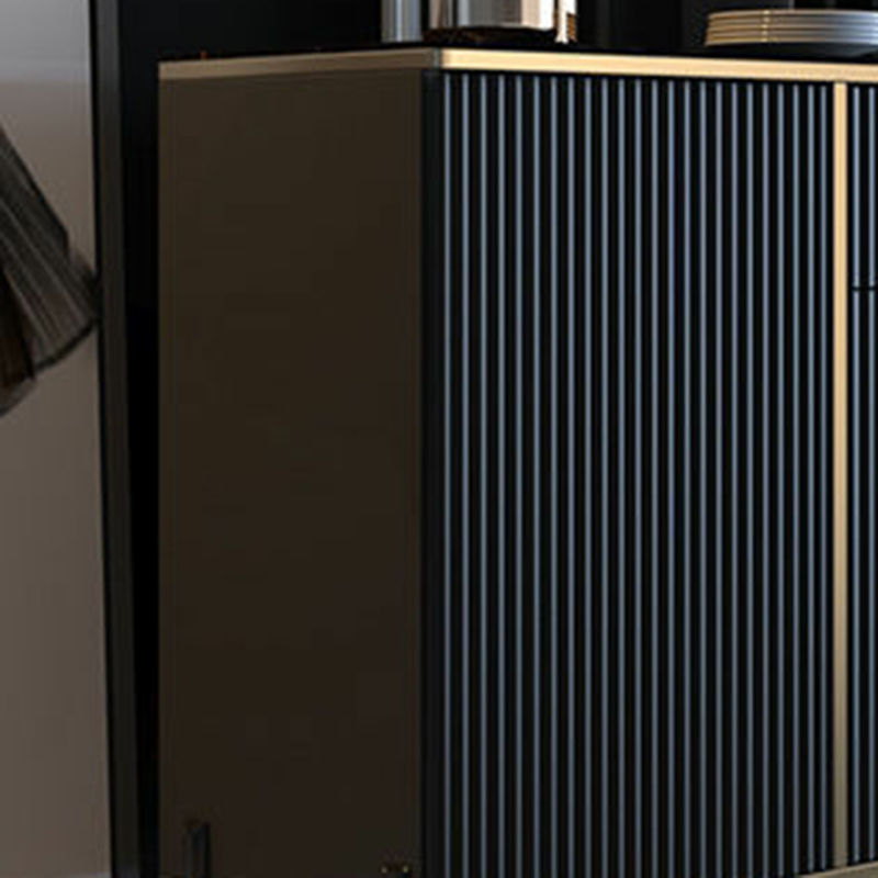 Black Floor Freestanding Sideboard in Wood with Glass Countertop and Kitchen Appliance Storage for Living Room in a Trendy Style - image 8