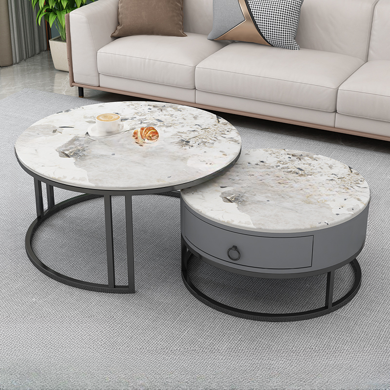 Nested Coffee Table with Rounded Top and Structured Base for Foyer Use