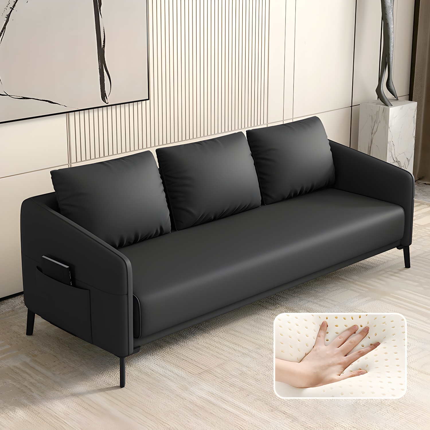 Modern Wood Frame Standard Sofa with Square Arms in Solid Color & Tear Resistant - image 7