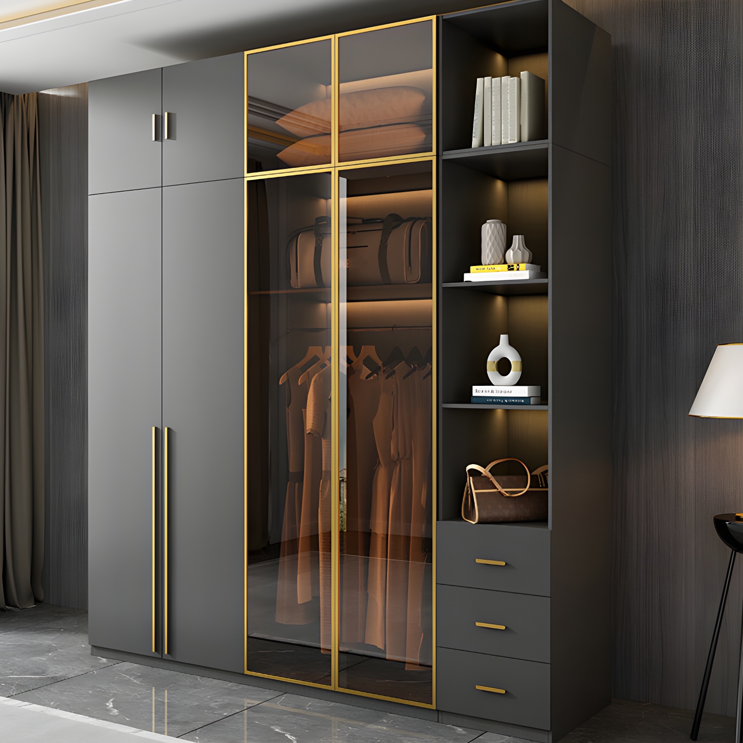 Modern Glass Wardrobe Wardrobe Armoire Wardrobe Cabinet for Home - image 3