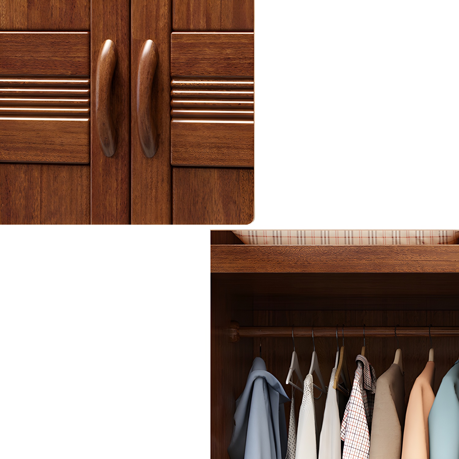 Brown Walnut Solid Wood Wardrobe Traditional Freestanding Wardrobe Armoire - image 7