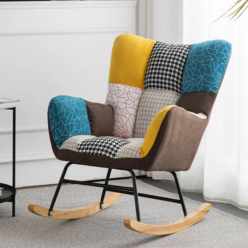 Midnight Black/Olive Green/Lemon Color Ergonomic Stationary Rocking Chair Couch with Rear & Round Arm - image 7