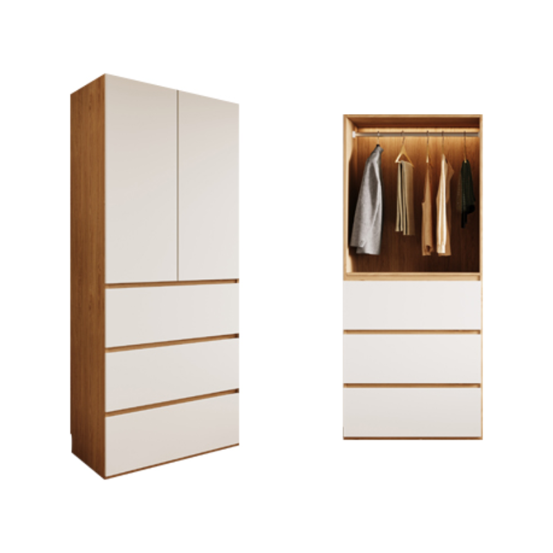White Minimalist Laminate Wardrobe Closet with 3-Drawer/6-Drawer, Soft Close Door, Interior Shelves, and Clothing Rod
