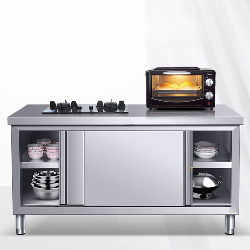 Silver Scullery Sink Cabinet with Reflecting Stainless Alloy Countertop, Self-supporting and Culinary Equipment Storage - image 2