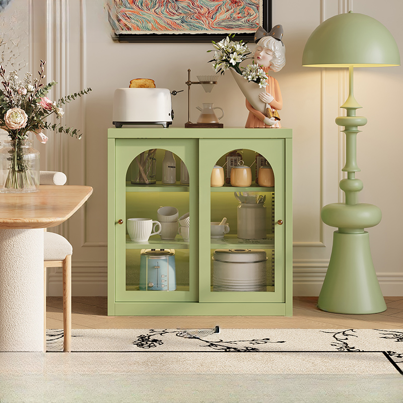 Simple Narrow Iron Countertop Sideboard with Cupboard, Glass Doors, and Changeable Shelf - image 3
