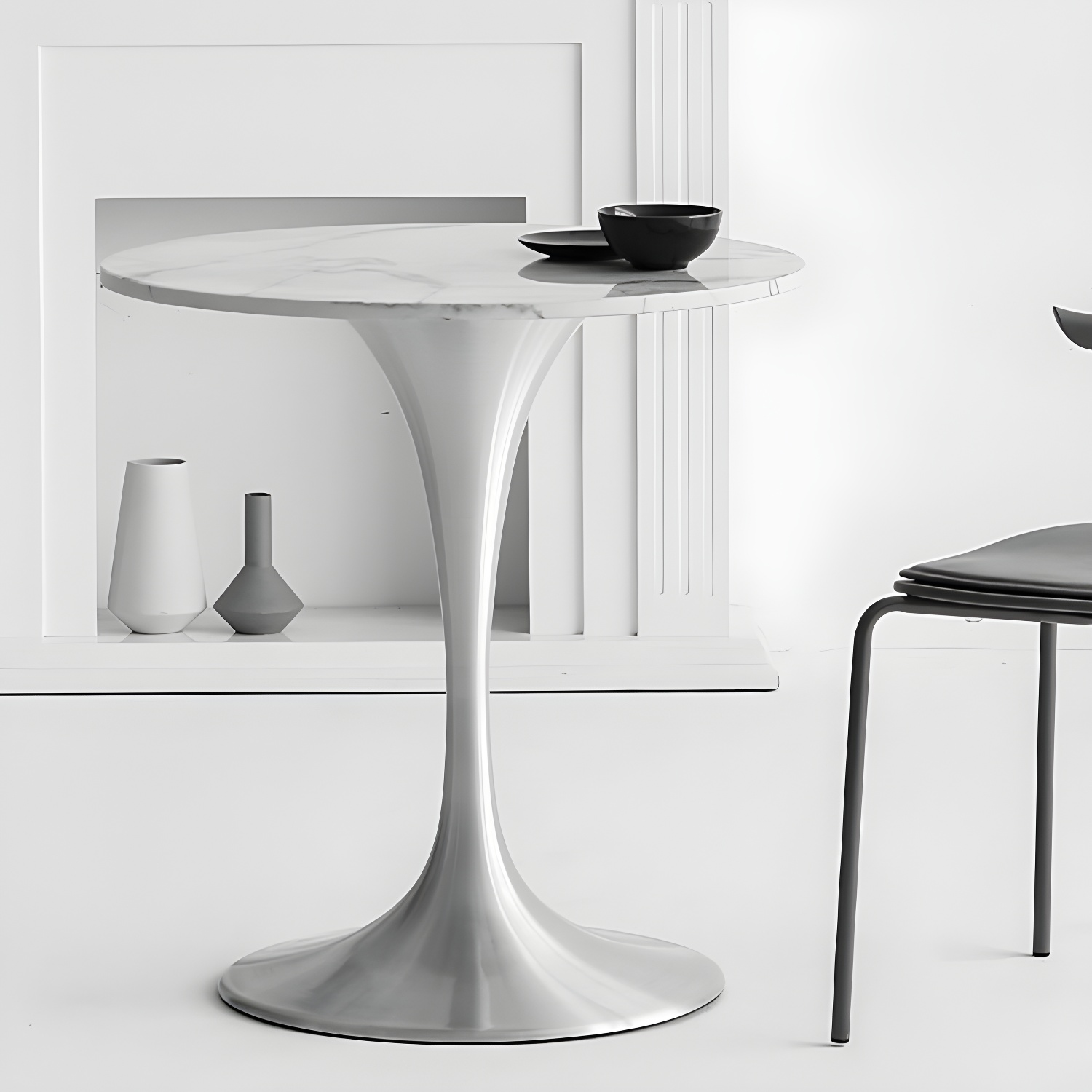 Metal Modern Round Dining Table Marble Top Indoor Table with Tulip Base - image 11