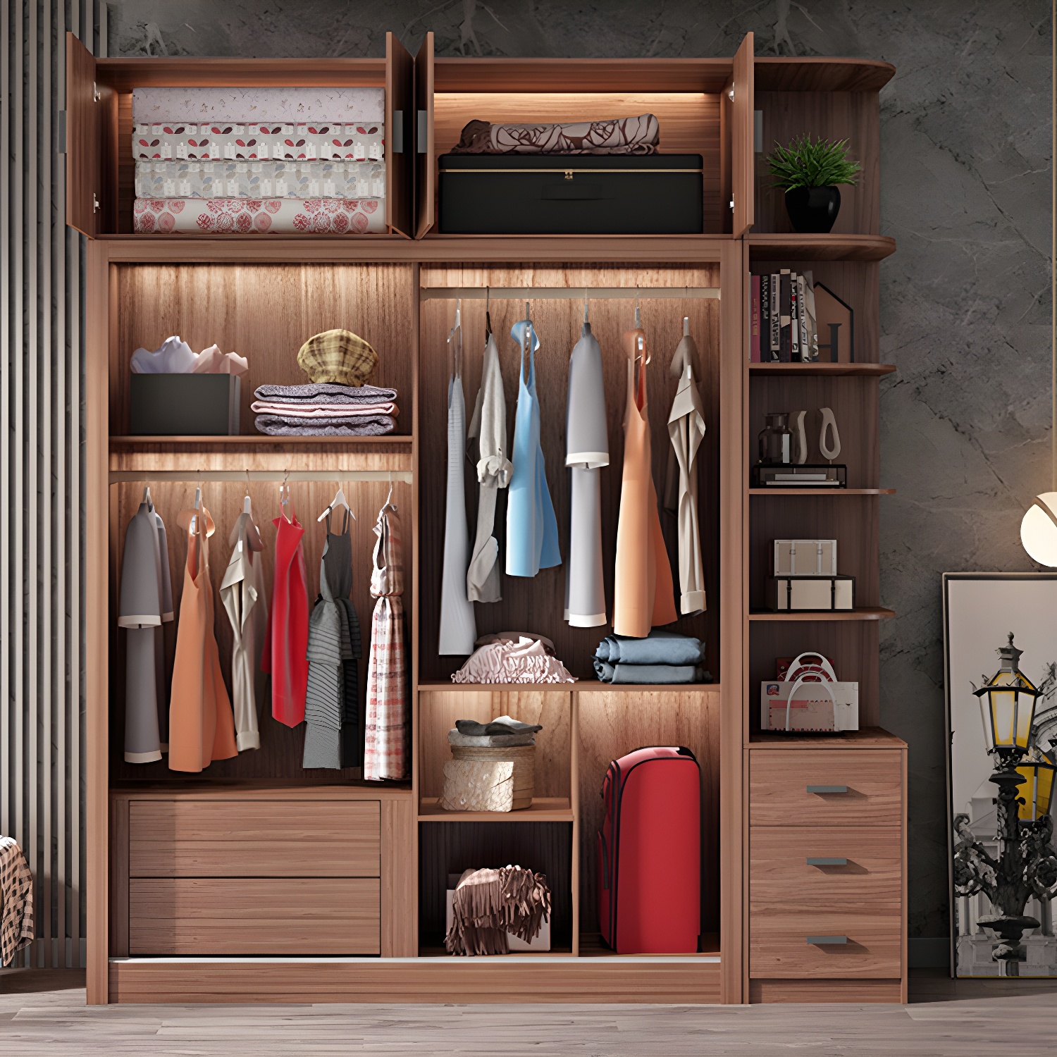 Brown Engineered Wood Wardrobe Armoire Modern Wardrobe Closet - image 6