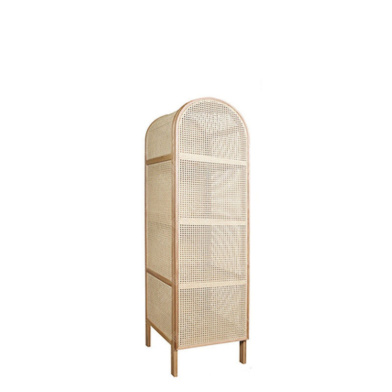 Wood Framed Rattan Arched Armoire Cabinet in a Contemporary Style, 2-Drawer Included/Not Included