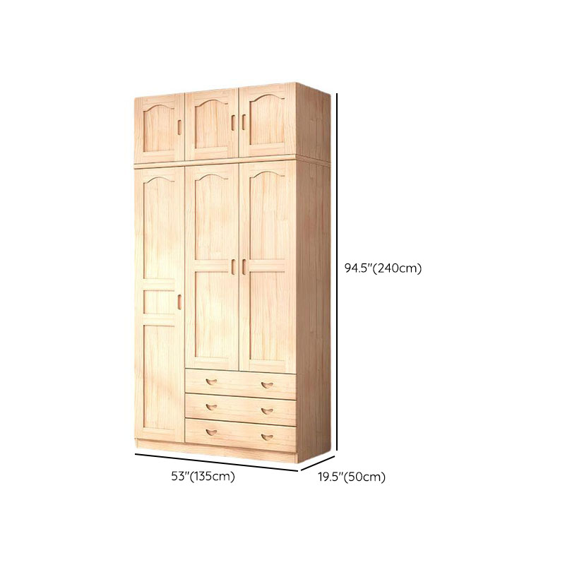 Natural Finish Minimalist Pine Wood Cabinet Armoire with 3-Drawer, Interior Shelves, and Clothing Rod - image 21