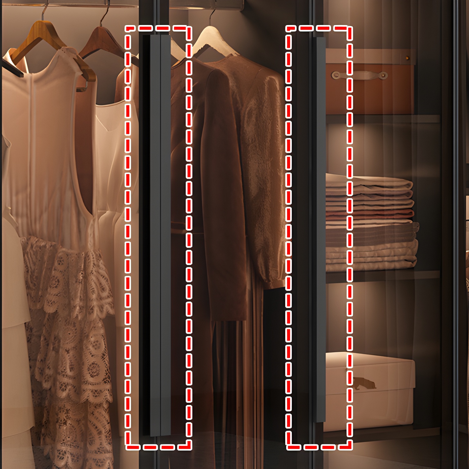 Modern Wooden Frame Wardrobe Freestanding Multifunctional Wardrobe Tempered Glass Doors - image 7