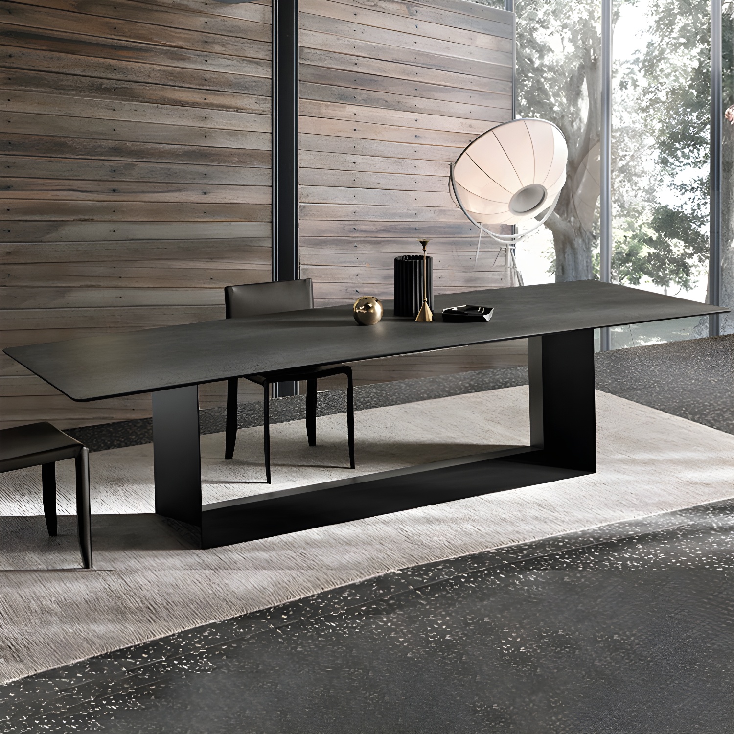 Rectangle Stone and Metal Dining table Modern Trestle Base Dining Table - image 12