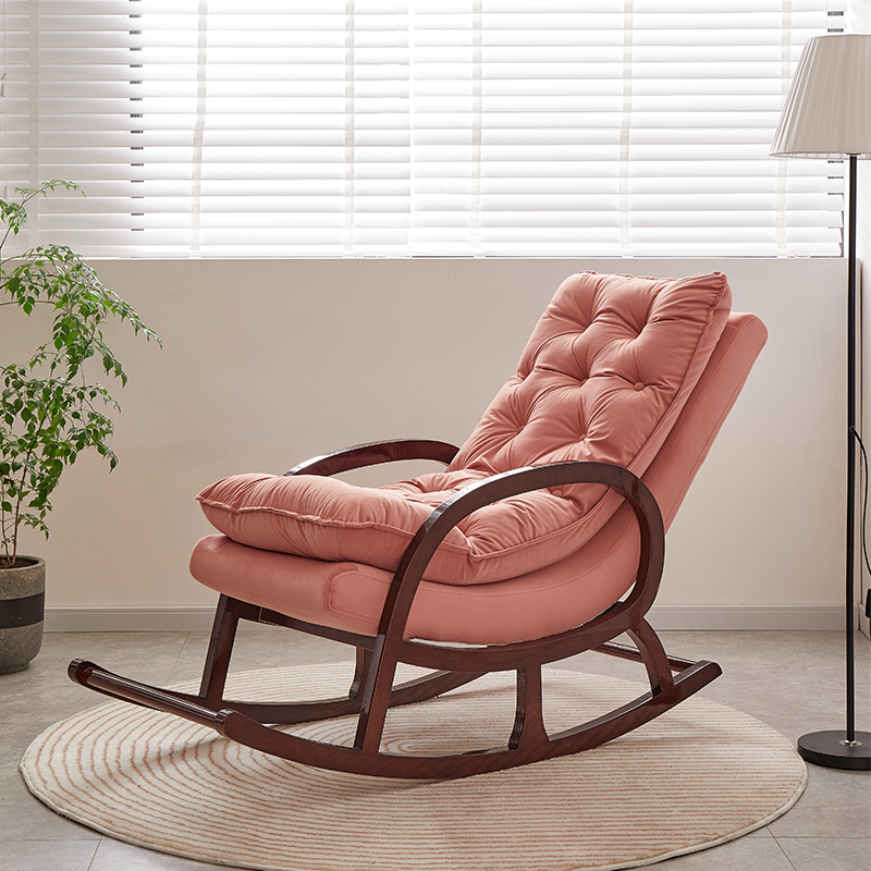 Grey/Blush/Light Green Modish Upholstered Rocking Accent Chair with Round Arm - image 8