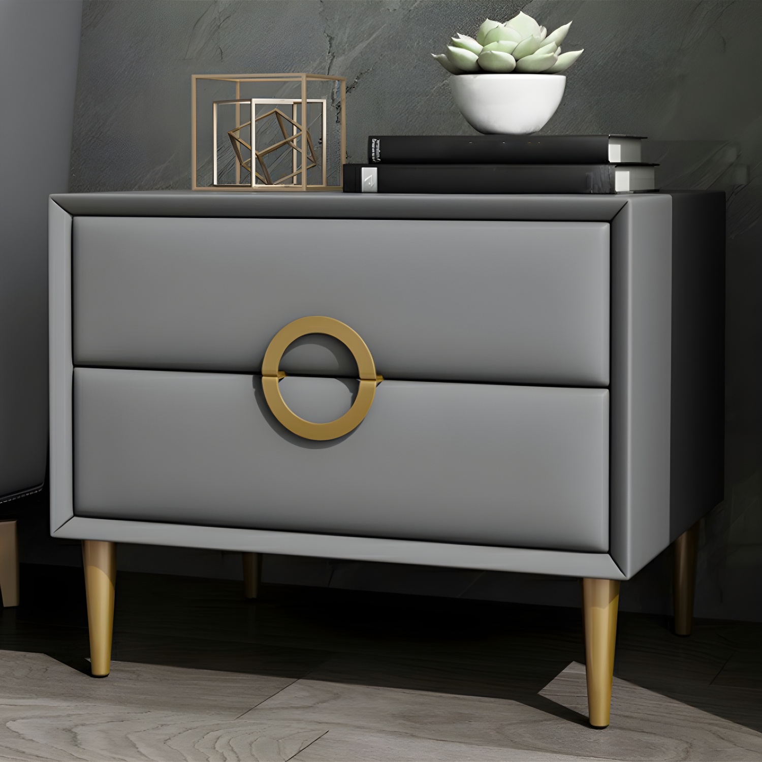 Glam Style Solid Wood Two Drawers Nightstand with Legs for Bedroom - image 13