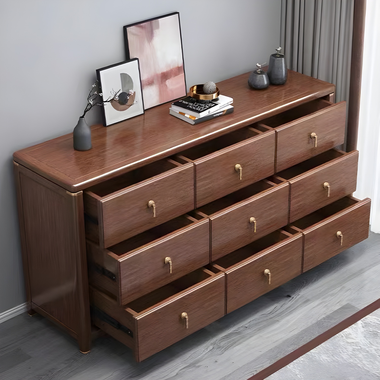 Mid Century Modern Chest Wood Rectangular Chest in Walnut Finish - image 3