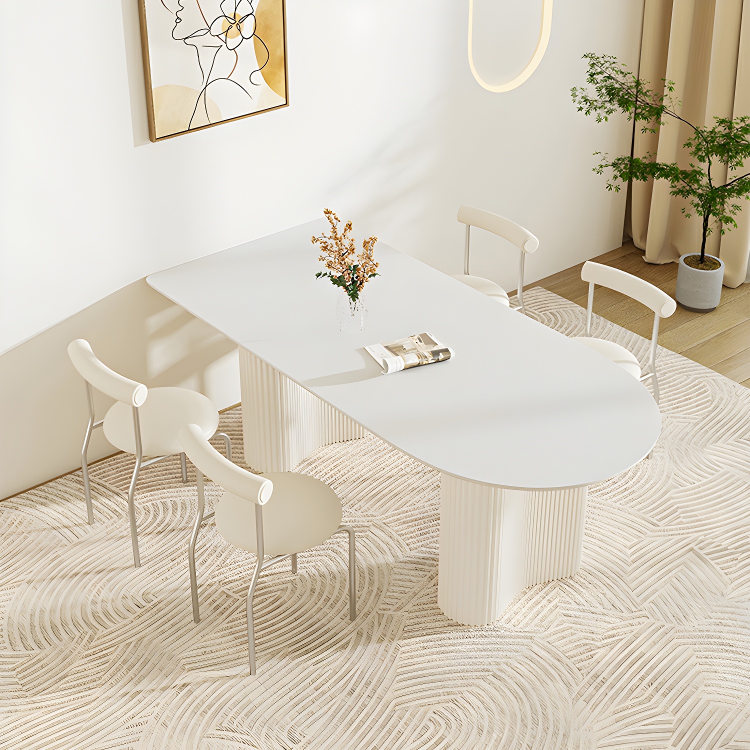 White Modern Stone Top Kitchen Dining Table with Metal Base for Home - image 5