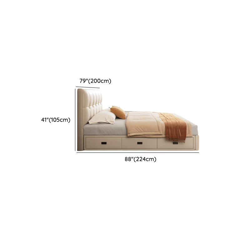 Cream Solid Color Stitch-tufted Storage Platform Bed/Storage Panel Bed with Sponge Filling Headboard Panel, 3 Storage Boxes Included/Not Included - image 22