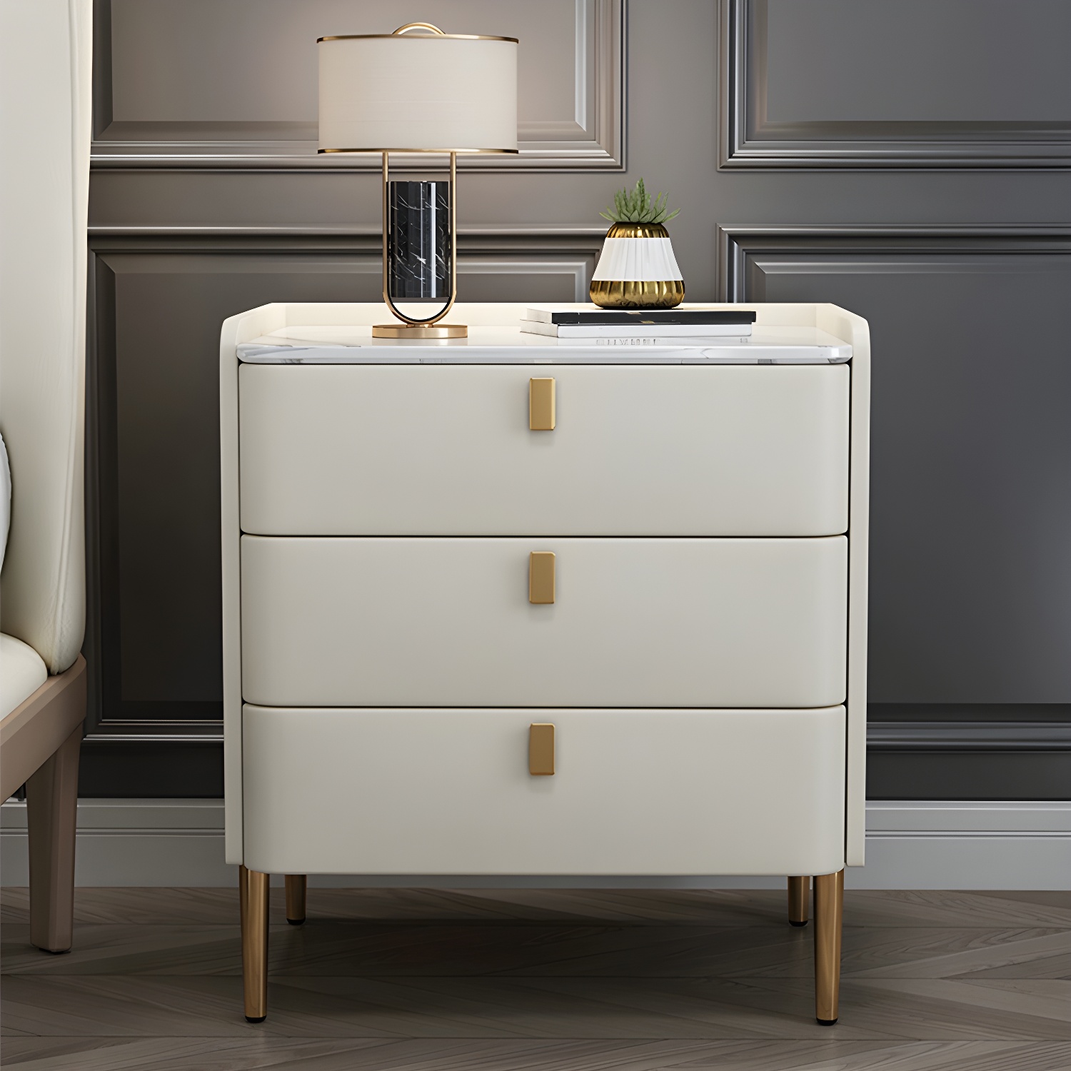 Glam Style Sintered Stone Top Drawer Storage Nightstand for Bedroom - image 23