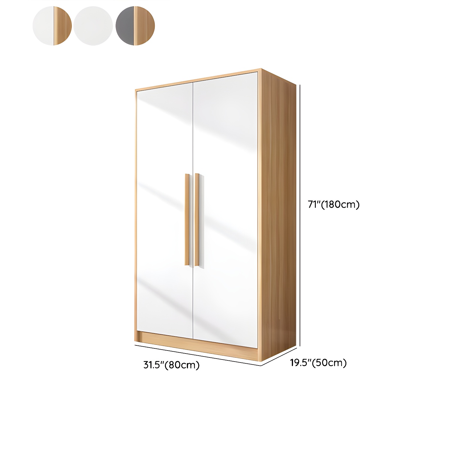 Scandinavian Wood Handle Storage Wardrobe with Metal Clothing Rod and Shelves - image 12