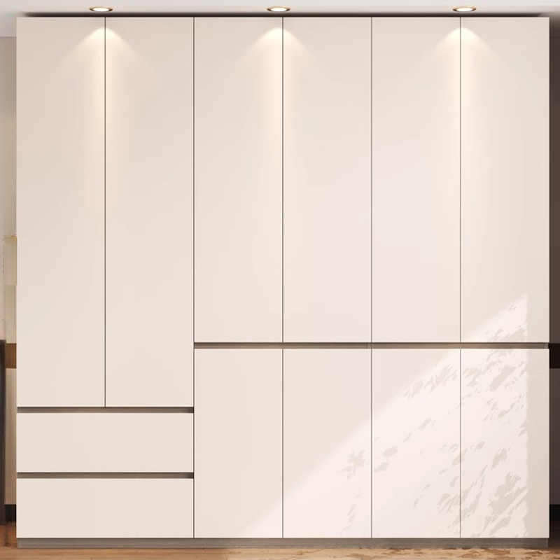 Beige Modish Armoire Cabinet in Manufactured Wood with Soft Close Drawer, Soft Close Door, Interior Shelves, and Clothing Rod