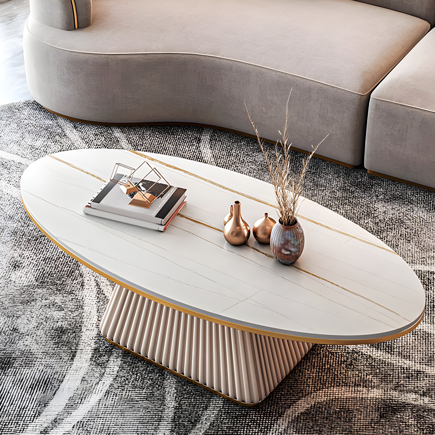 Glam Metal and Slate Cocktail Table Pedestal Coffee Table for Living Room - image 14