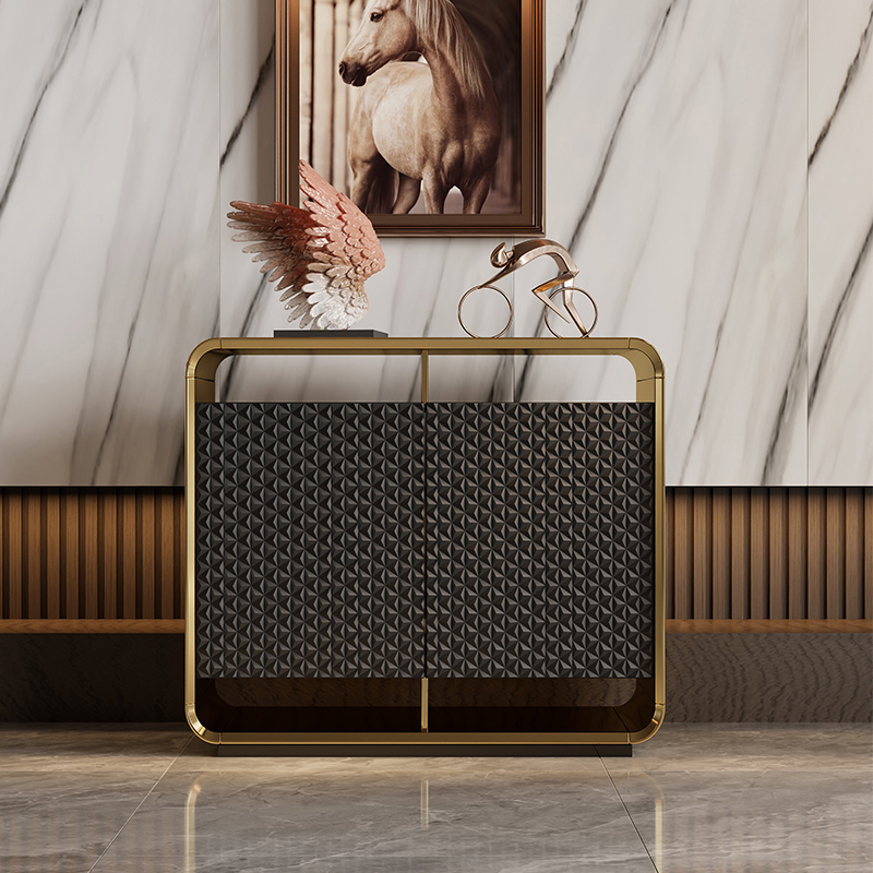 Self-supporting Metal Framed Wood Sideboard with Extreior 3 Shelves and a Counterboard in a Lavish Style - image 2