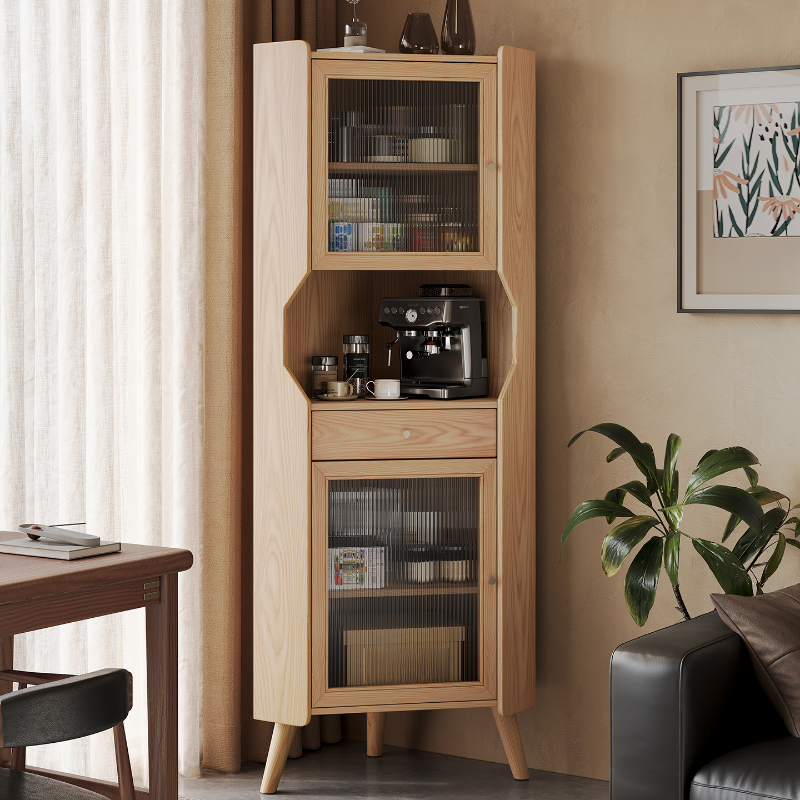 Accent Cabinet with 1 Drawer, 2 Cabinets, Glazed Door, Adjustable Shelf, Cabinet Knobs, Sepia/Wood Color Top, and Stain Resistant Finish