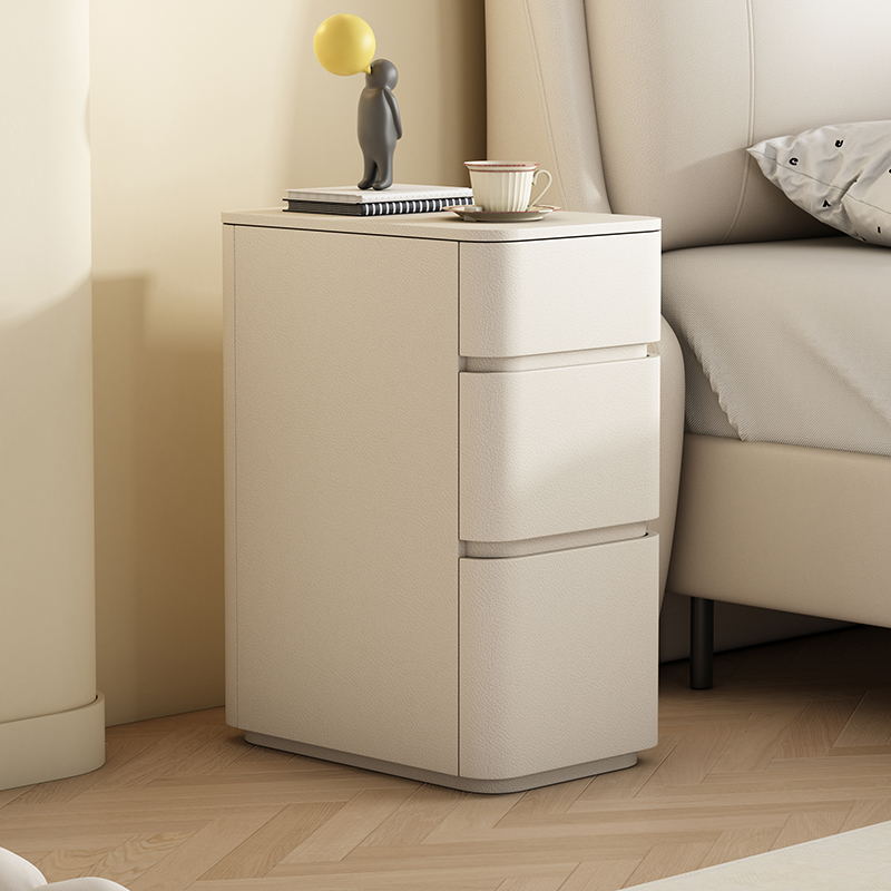Stylish 3 Tiers Nightstand With Drawer Storage in Artificial Leather