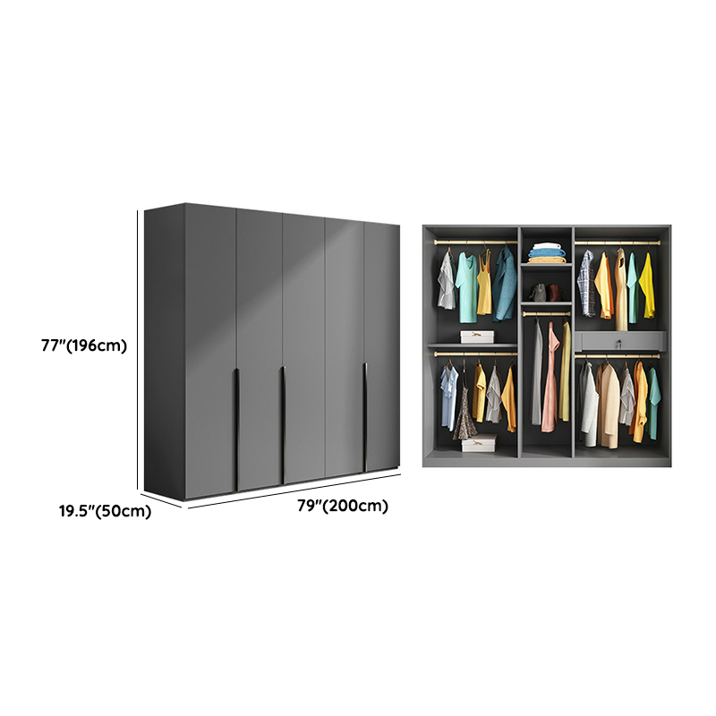 Contemporary Grey Wood Storage Wardrobe with Clothing Rod and Black Handles - image 14