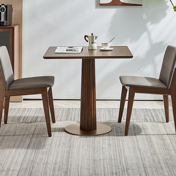 Traditional Brown Wood Dining Table with Wooden Top and Oak Pedestal Base
