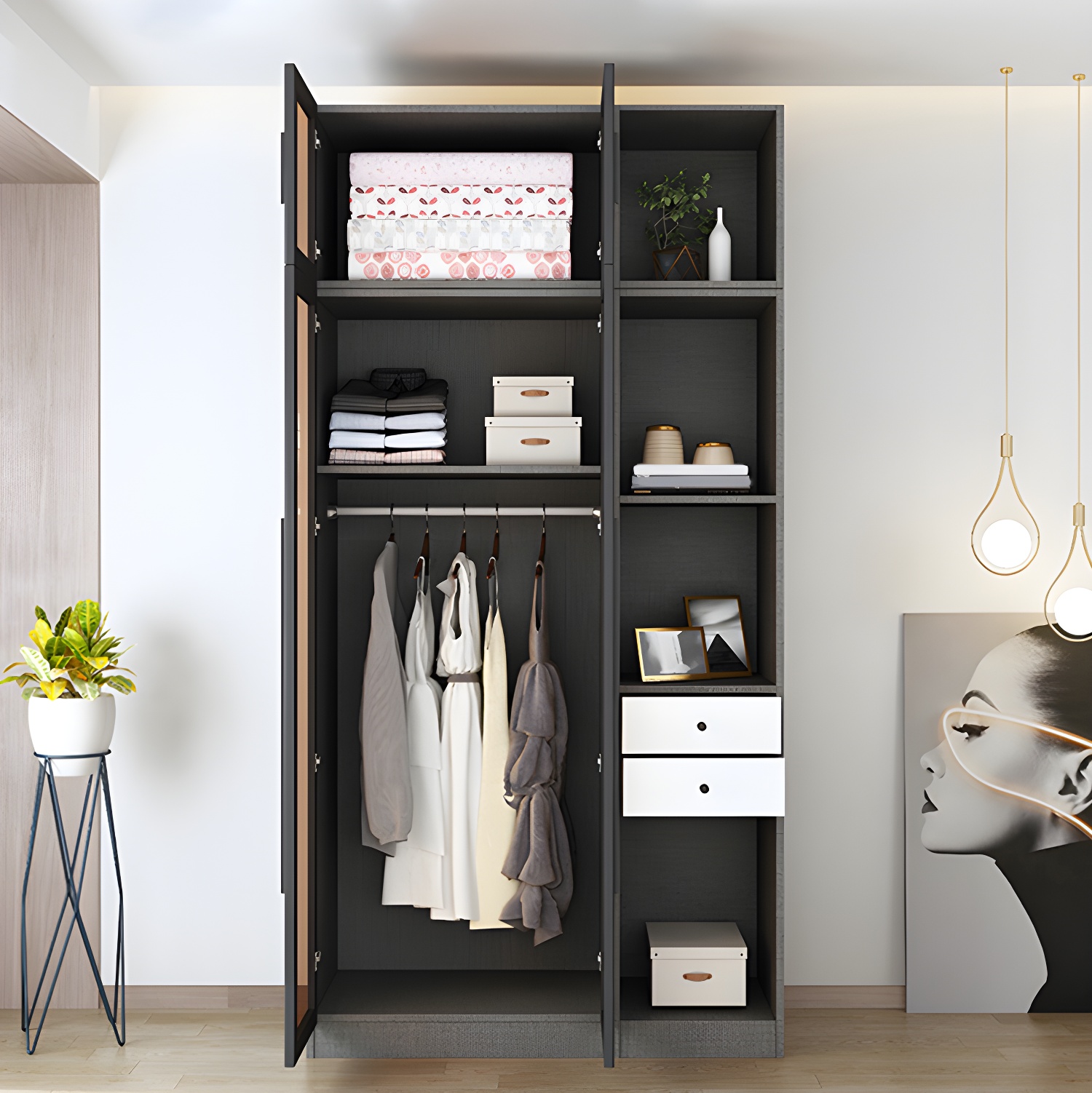 Modern Style Storage Cabinet Mirrored Finish Cabinet with Glass Door - image 11