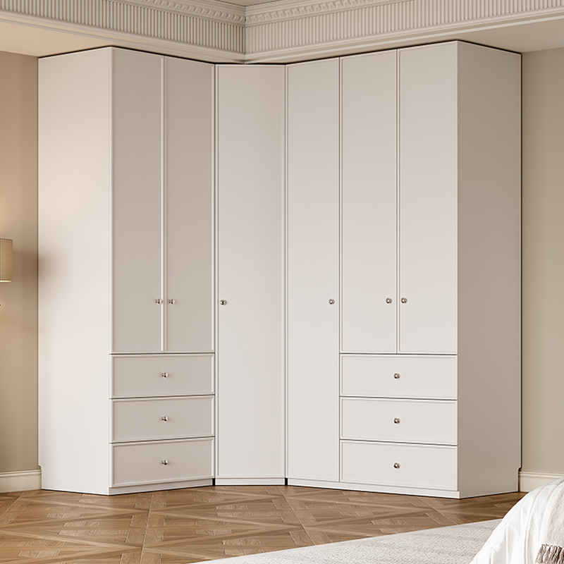 Chalk Modern Wooden Standalone Almirah with 3-Drawer/6-Drawer, Interior Shelves, and Hanging Rod